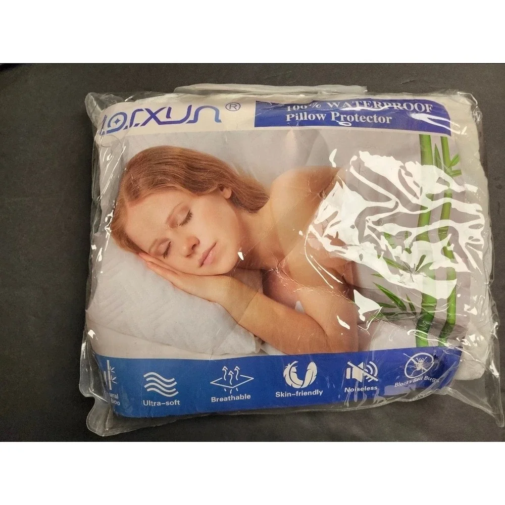 Lorxun Waterproof Pillow Protector White Tencel Polyester 19x29 Noiseless Soft